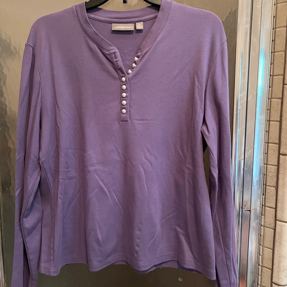 Women's Purple Henley Top with Pearls Down Front 👀